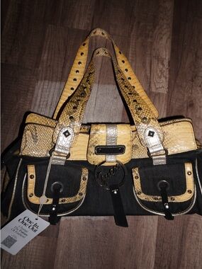 Guess Vintage Yellow Snake-Texture Shoulder Bag
